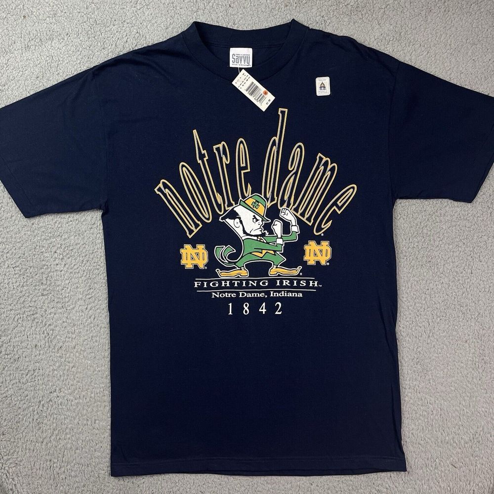 Vintage Notre‎ Dame Fighting Irish NCAA College T Shirt Savvy Sz L NOS
